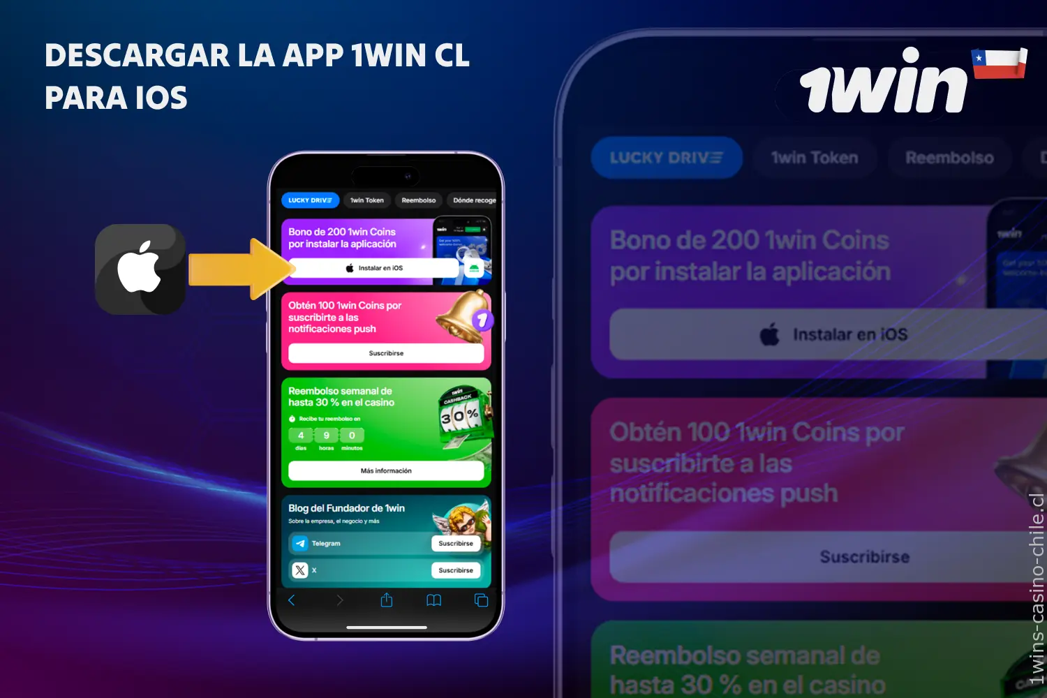 Desde el sitio móvil oficial, los usuarios de Chile pueden descargar la aplicación 1win para iOS en pocos pasos